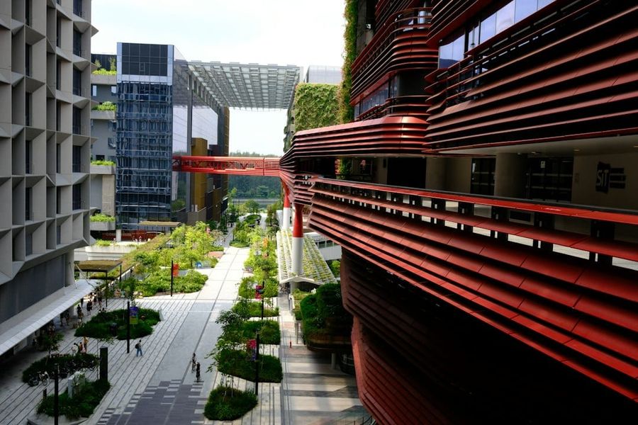 Modern facade of Duo Tower near Bugis in Singapore